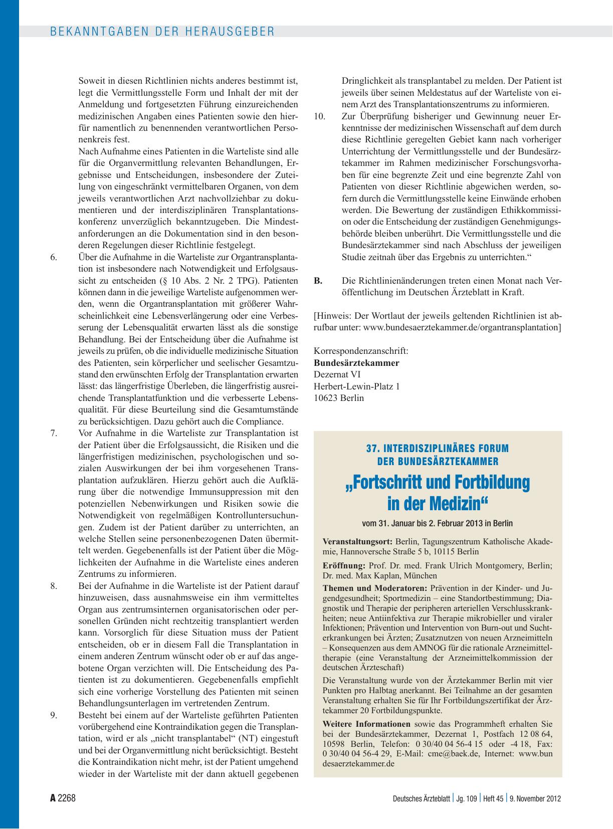 Vorschauseite 1: 37. Interdisziplinäres Forum der Bundesärztekammer: „Fortschritt und Fortbildung in der Medizin“