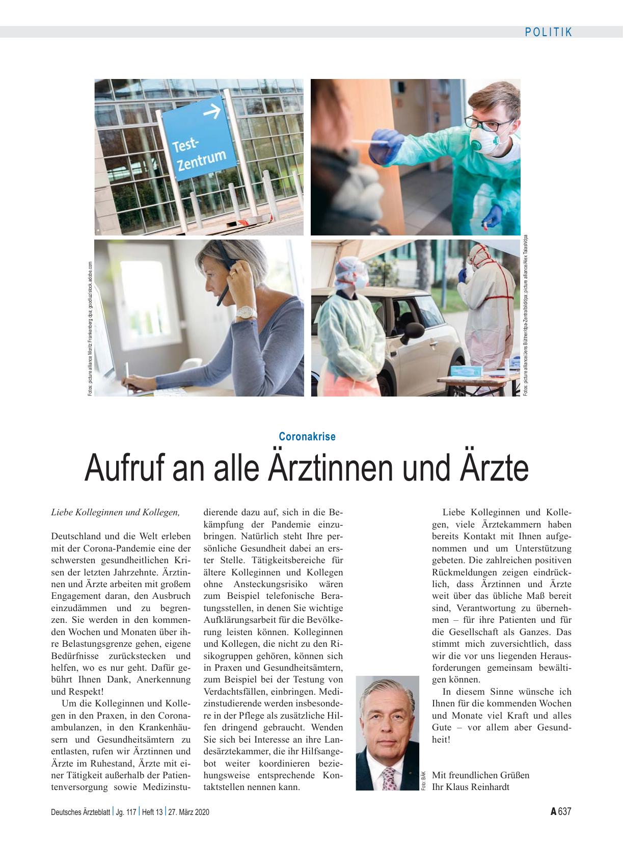 Vorschauseite 1: Coronakrise: Aufruf an alle Ärztinnen und Ärzte