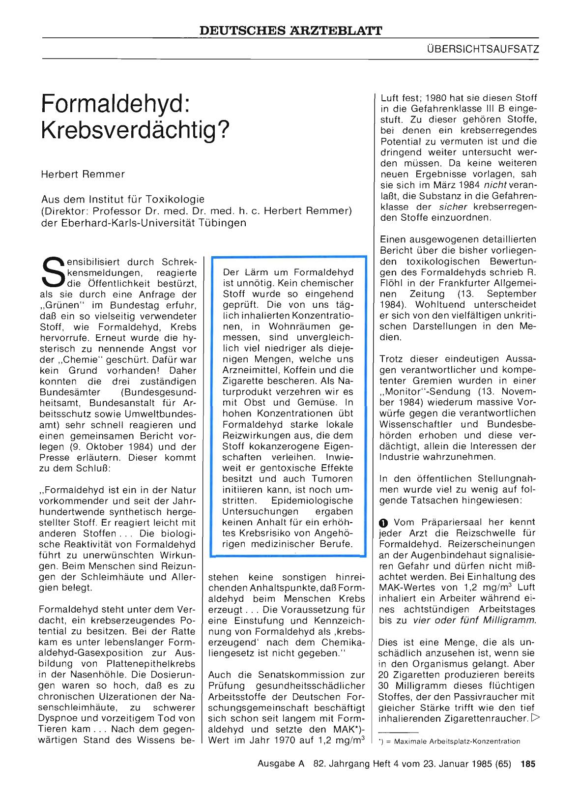 Vorschauseite 1: Formaldehyd: Krebsverdächtig?