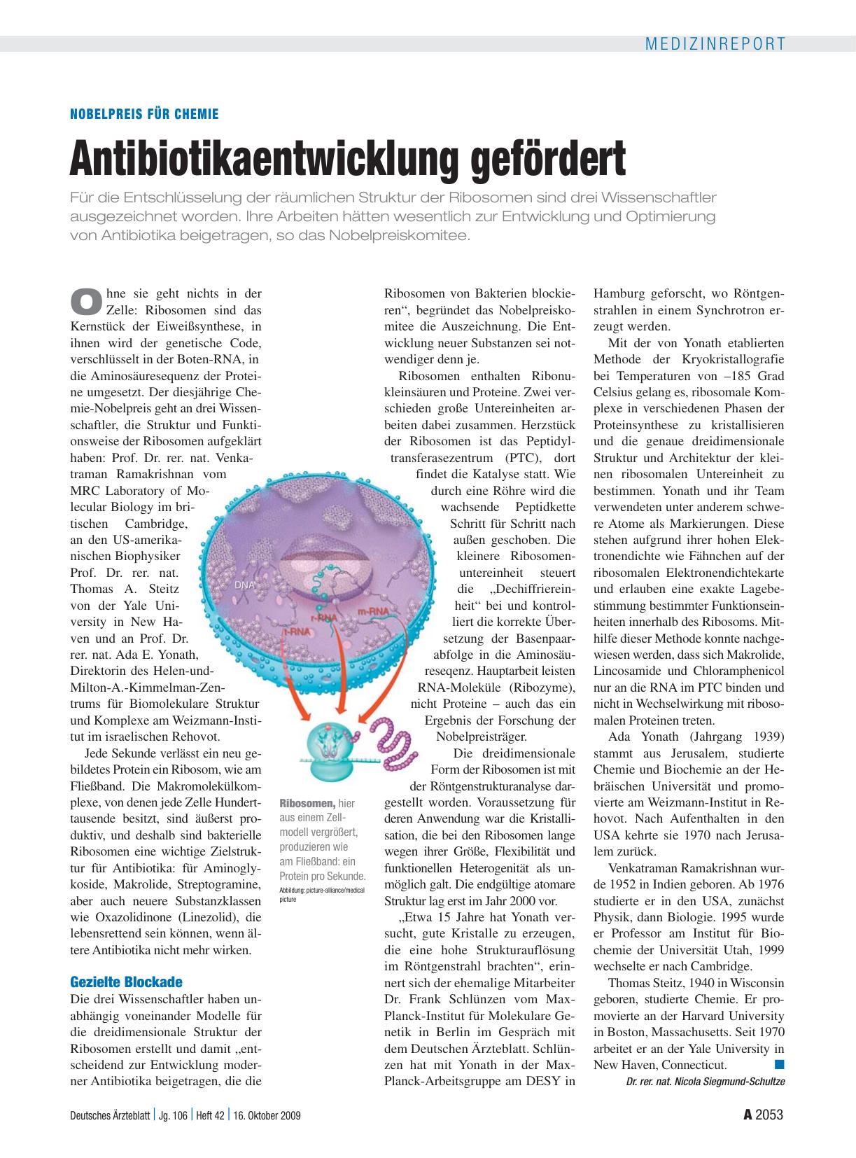 Vorschauseite 1: Nobelpreis für Chemie: Antibiotikaentwicklung gefördert