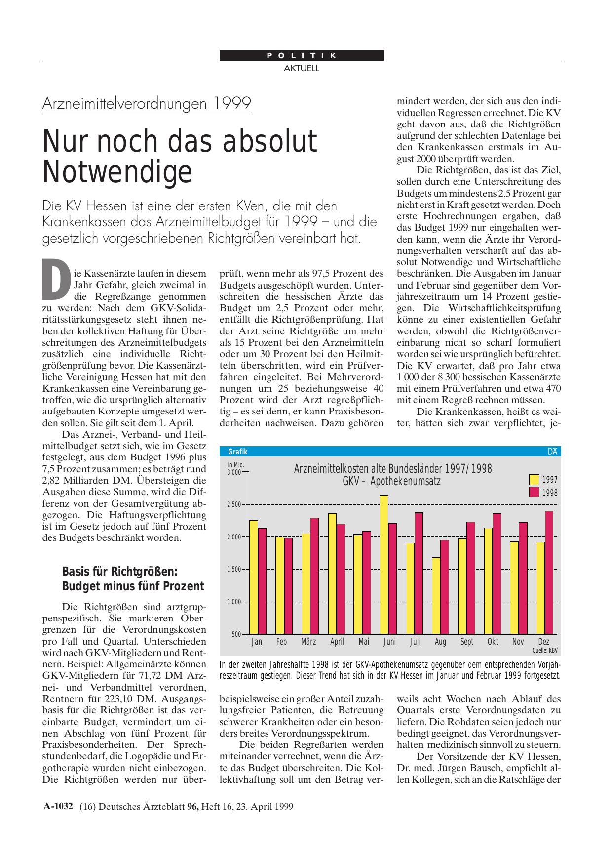 Vorschauseite 1: Arzneimittelverordnungen 1999: Nur noch das absolut Notwendige