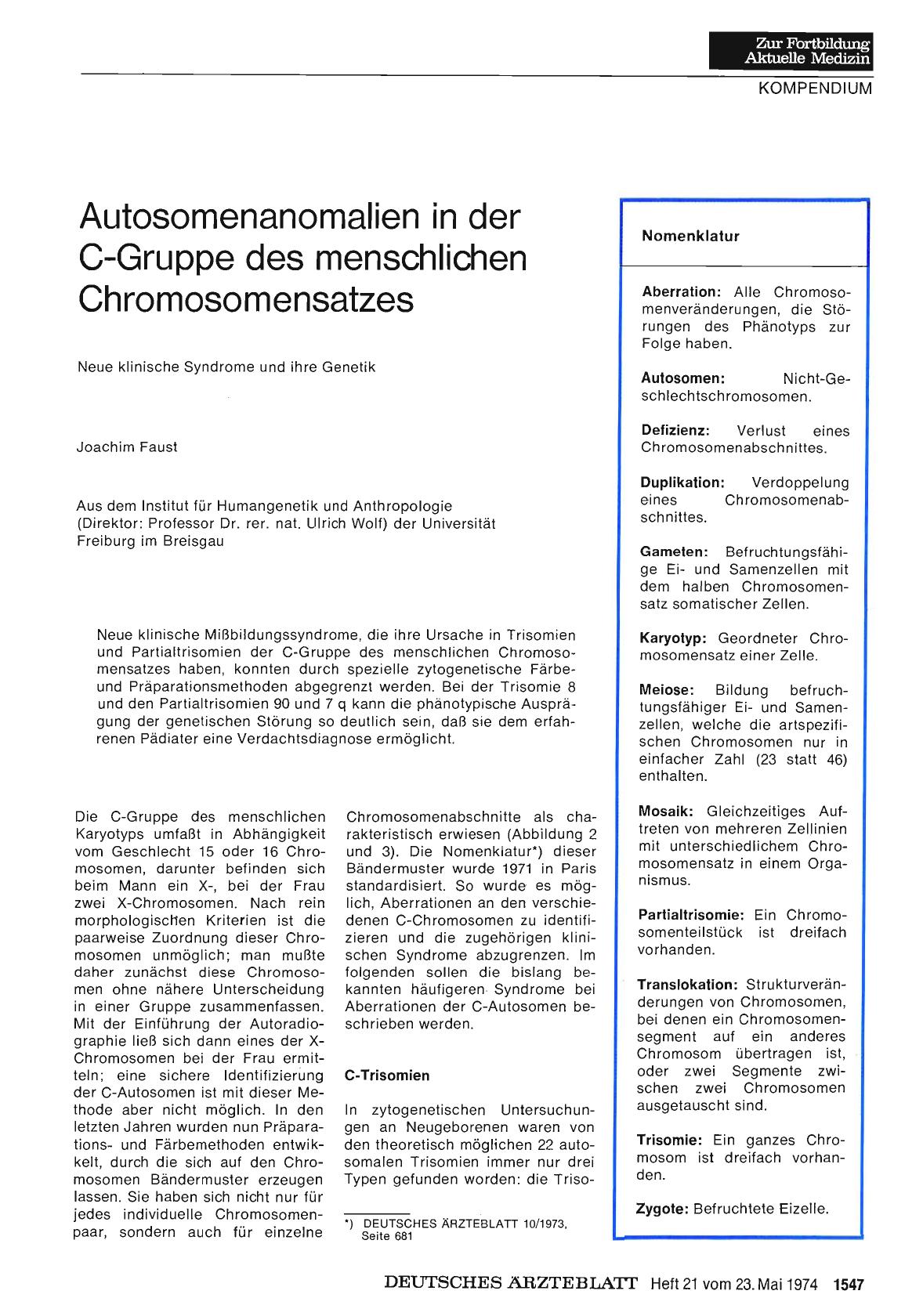 Vorschauseite 1: Autosomenanomalien in der C-Gruppe des menschlichen Chromosomensatzes