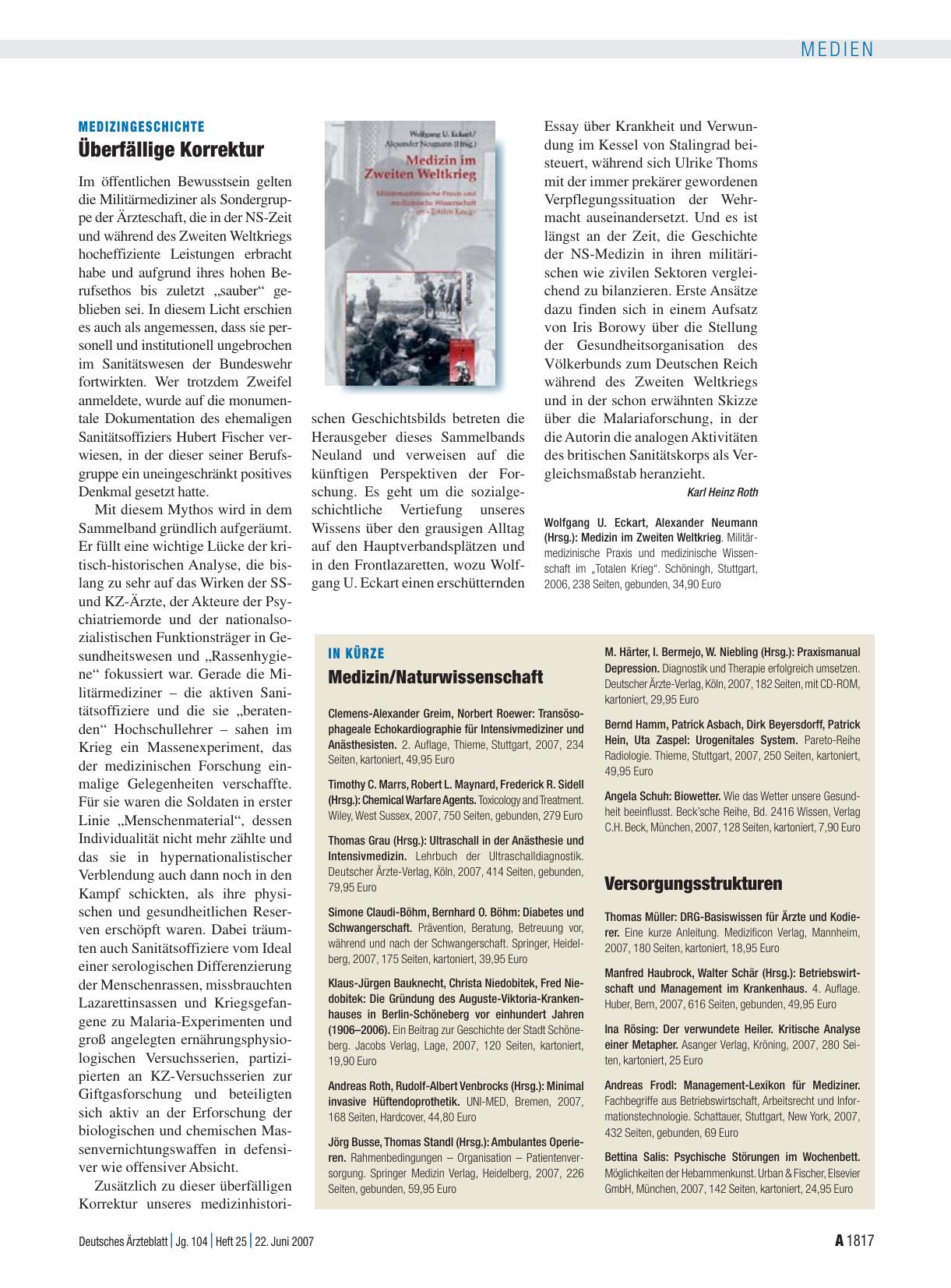 Vorschauseite 1: Medizin im Zweiten Weltkrieg. Militärmedizinische Praxis und medizinische Wissenschaft im „Totalen Krieg“