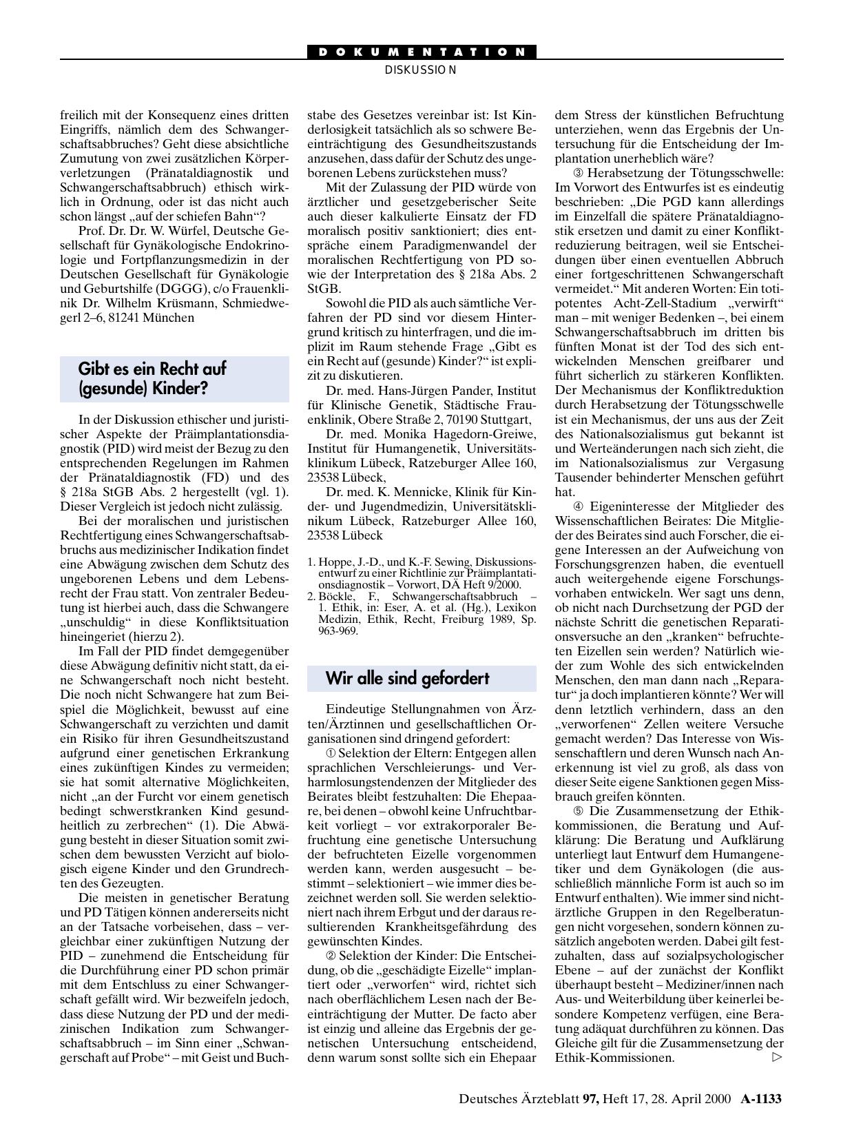 Vorschauseite 1: Diskussionsentwurf zu einer Richtlinie der Bundesärztekammer - Präimplantationsdiagnostik: Auftakt des öffentlichen Diskurses: Gibt es ein Recht auf (gesunde) Kinder?
