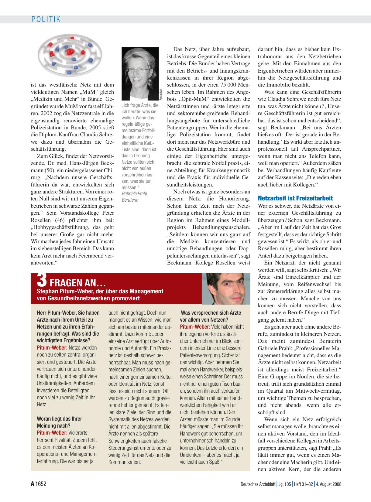 Vorschauseite 1: 3 Fragen an… Stephan Pitum-Weber, der über das Management von Gesundheitsnetzwerken promoviert