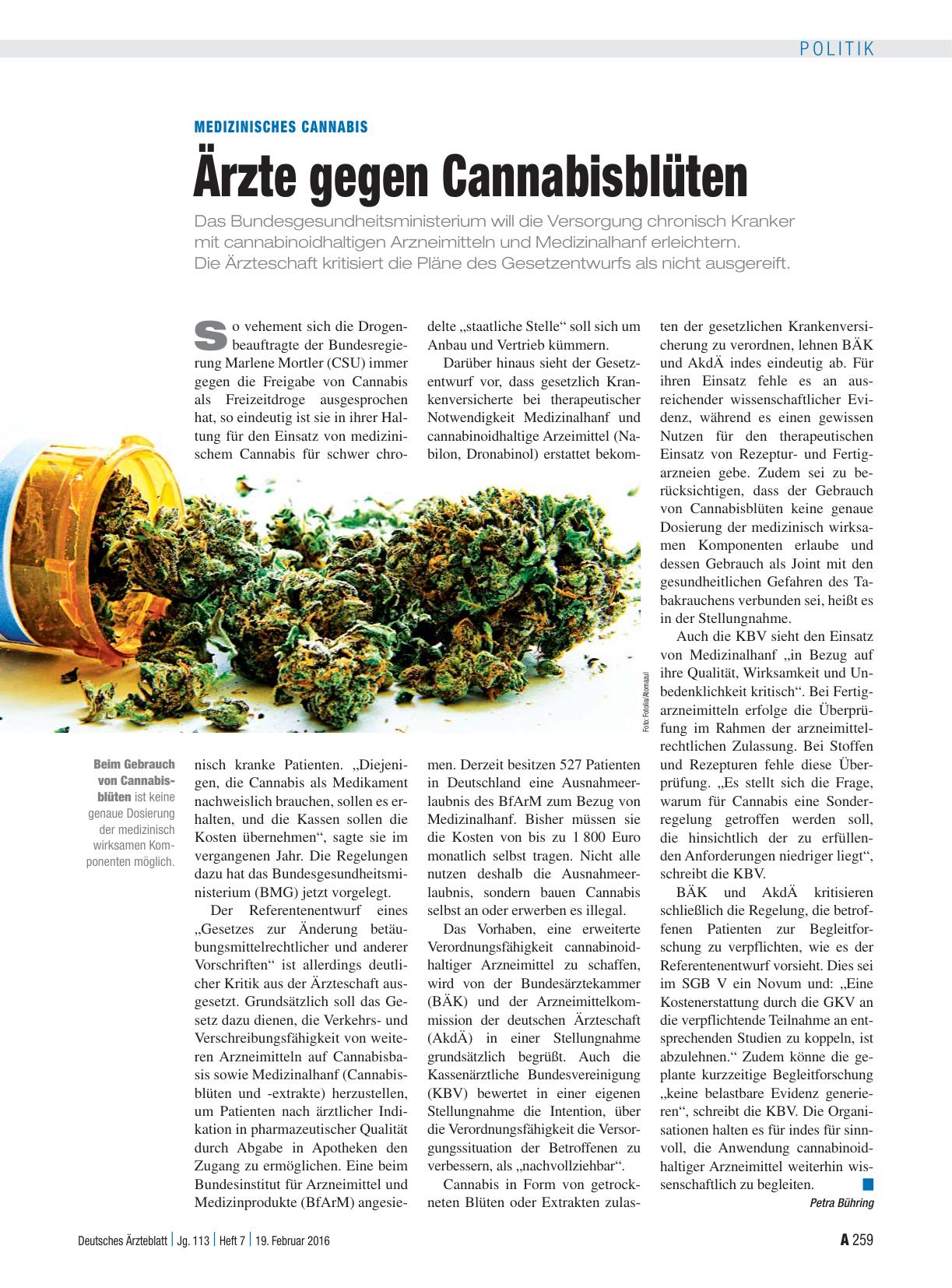 Vorschauseite 1: Medizinisches Cannabis: Ärzte gegen Cannabisblüten