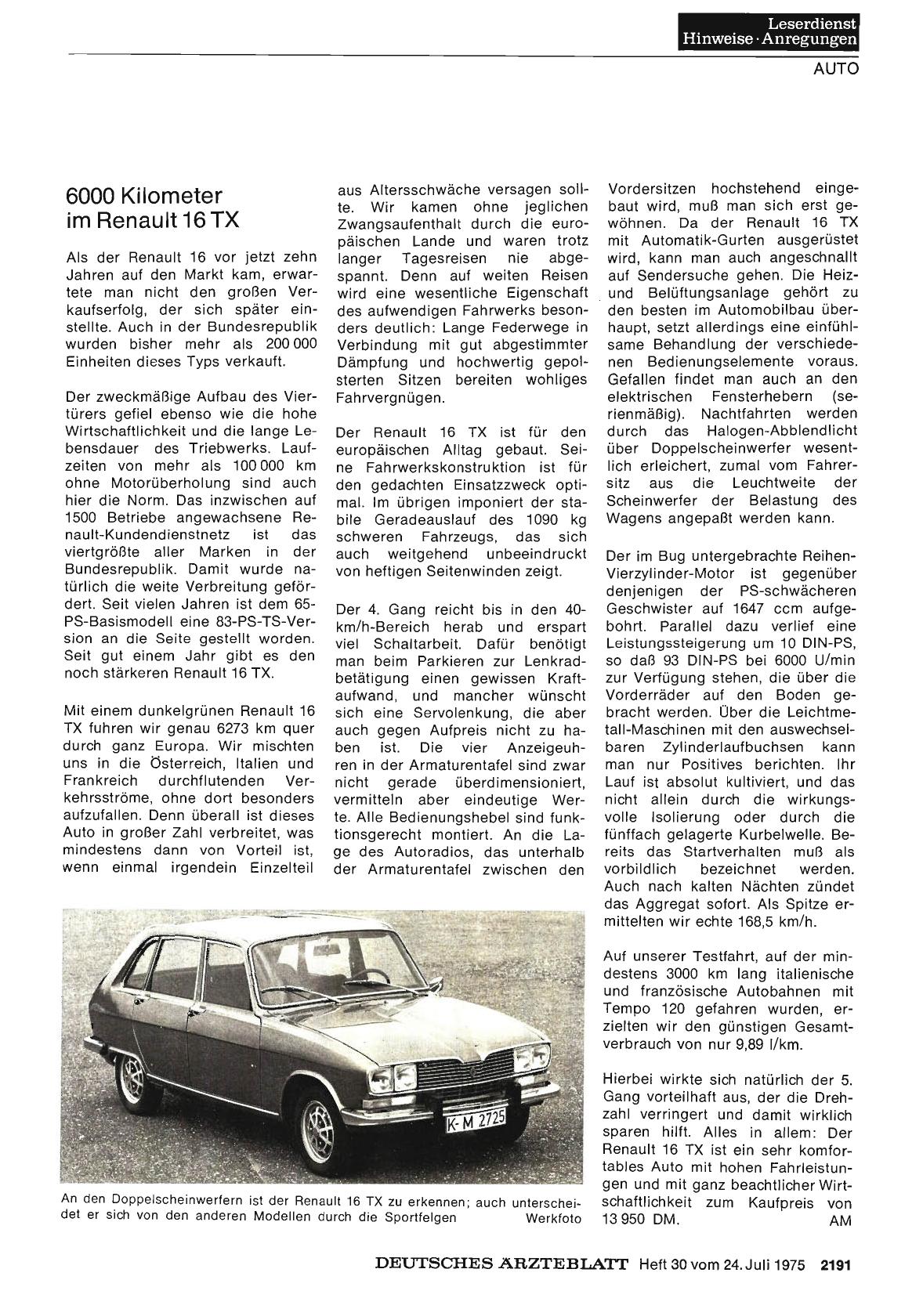Vorschauseite 1: 6000 Kilometer im Renault 16 TX