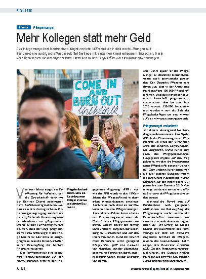 Vorschauseite 1: Pflegemangel: Mehr Kollegen statt mehr Geld
