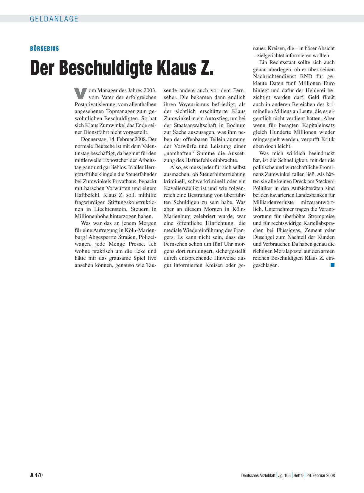 Vorschauseite 1: Börsebius: Der Beschuldigte Klaus Z.