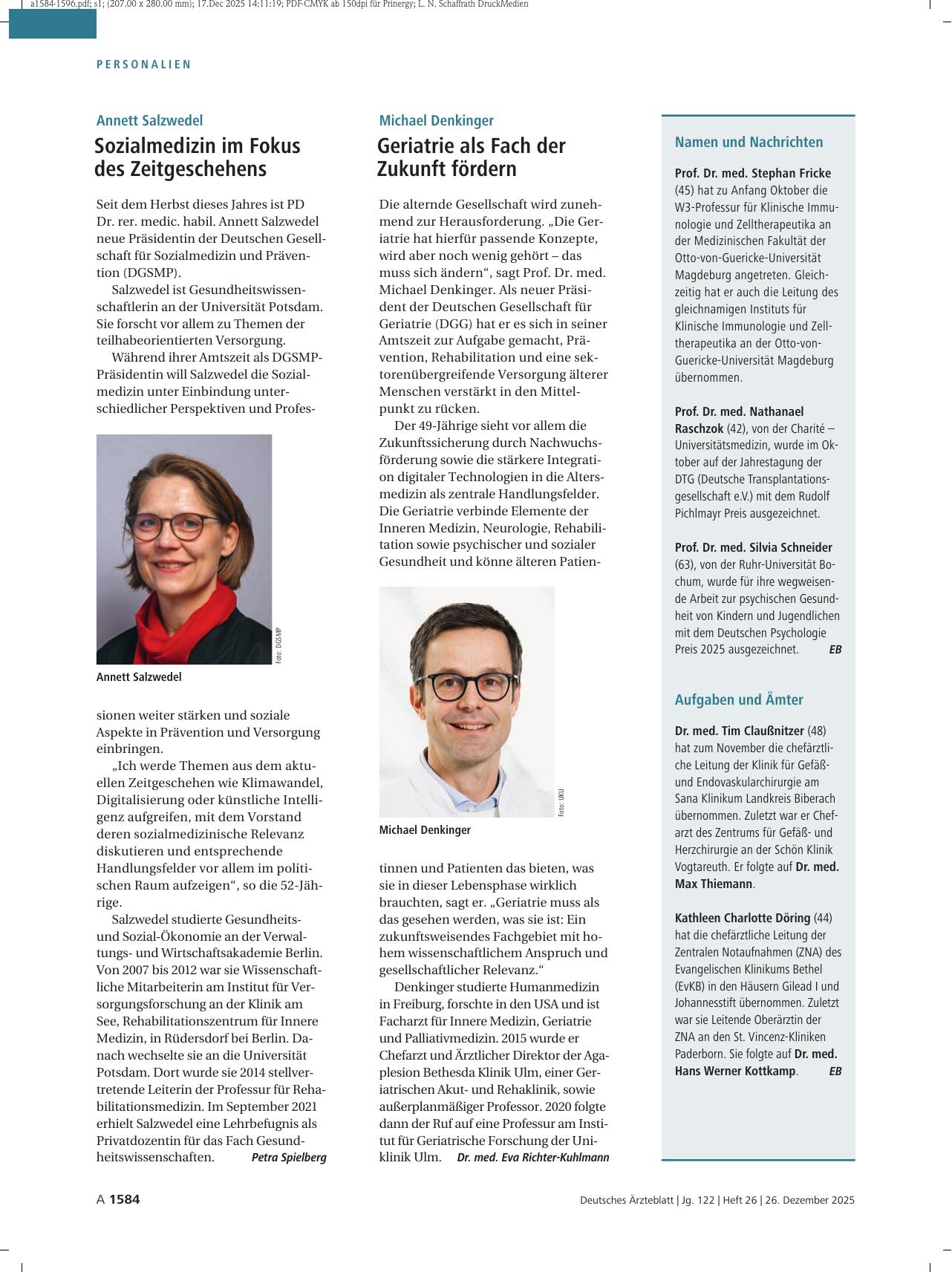 Vorschauseite 1: Michael Denkinger: Geriatrie als Fach der Zukunft fördern