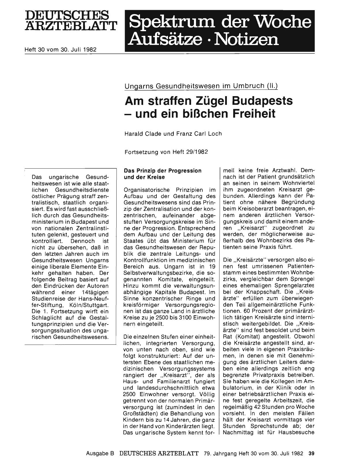 Vorschauseite 1: Ungarns Gesundheitswesen im Umbruch (II. ) Am straffen Zügel Budapests und ein bißchen Freiheit