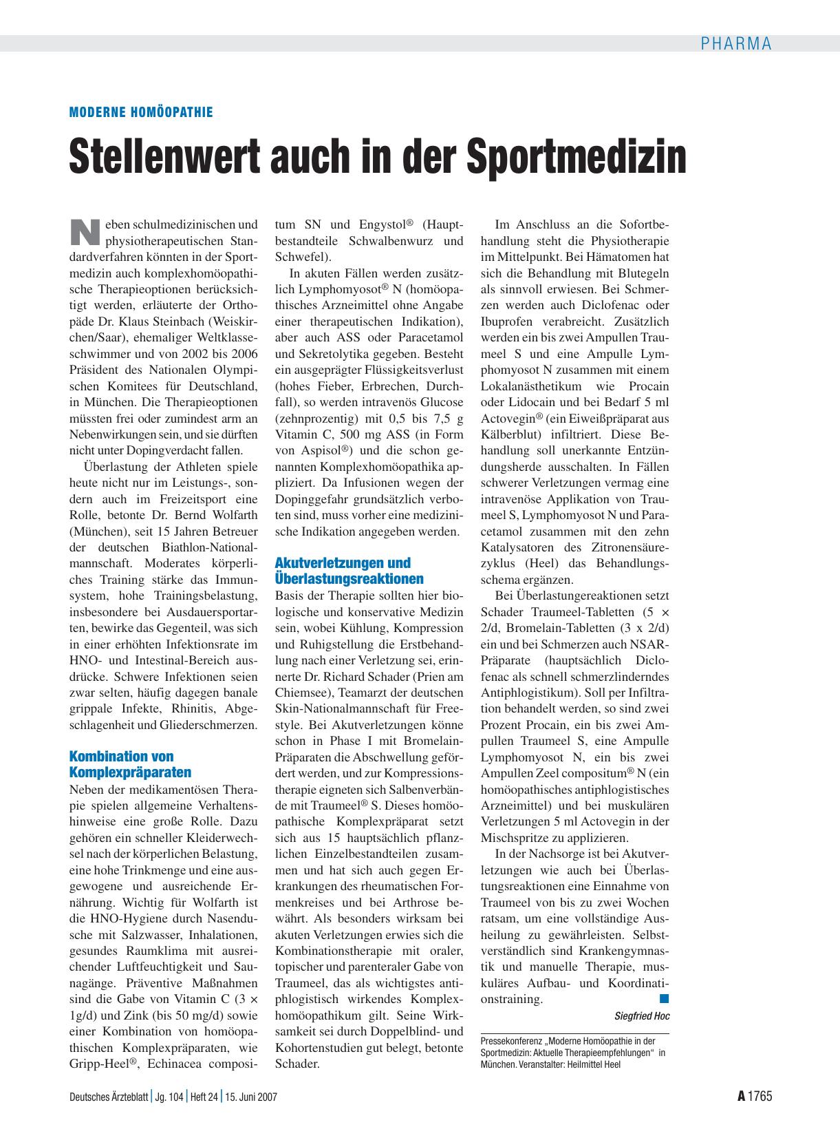 Vorschauseite 1: Moderne Homöopathie: Stellenwert auch in der Sportmedizin