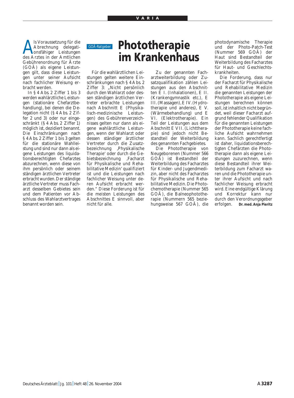 Vorschauseite 1: Phototherapie im Krankenhaus