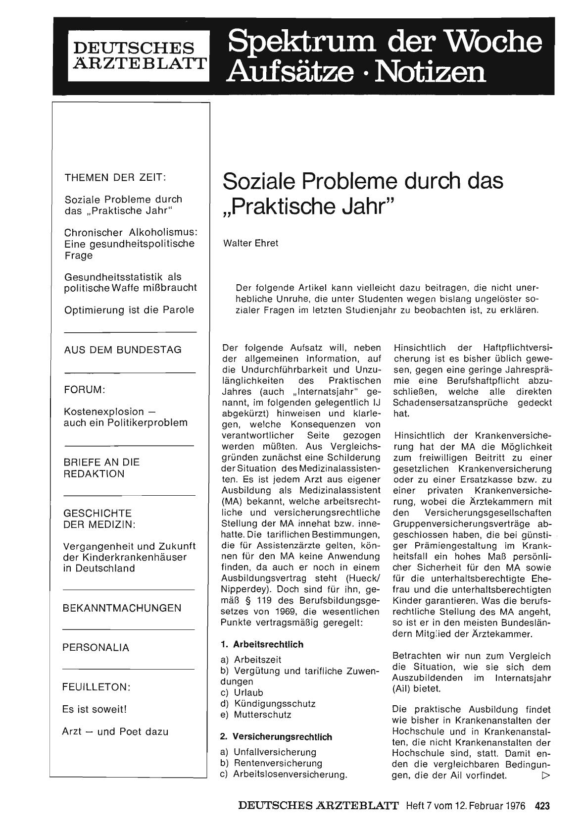 Vorschauseite 1: Soziale Probleme durch das „Praktische Jahr“