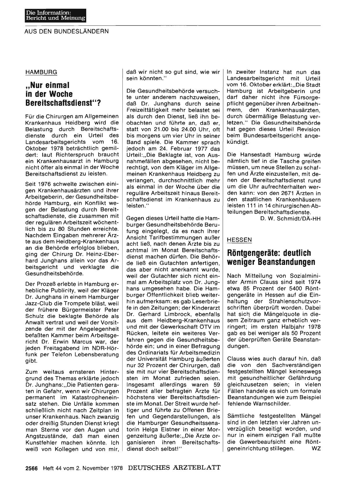 Vorschauseite 1: HAMBURG: „Nur einmal in der Woche Bereitschaftsdienst“?