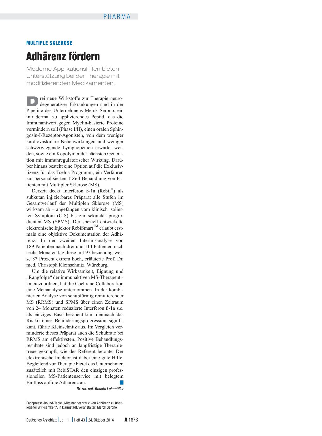Vorschauseite 1: Multiple Sklerose: Adhärenz fördern