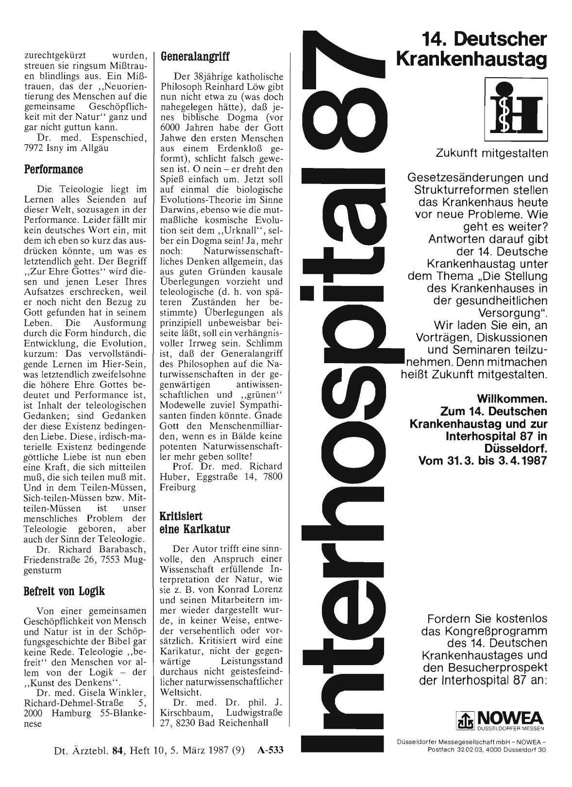 Vorschauseite 1: TELEOLOGIE: Kritisiert eine Karikatur