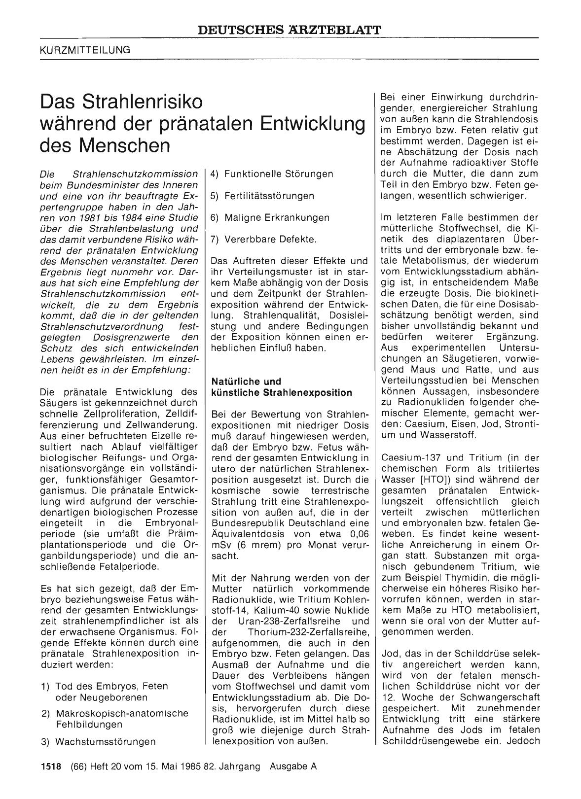 Vorschauseite 1: Das Strahlenrisiko während der pränatalen Entwicklung des Menschen