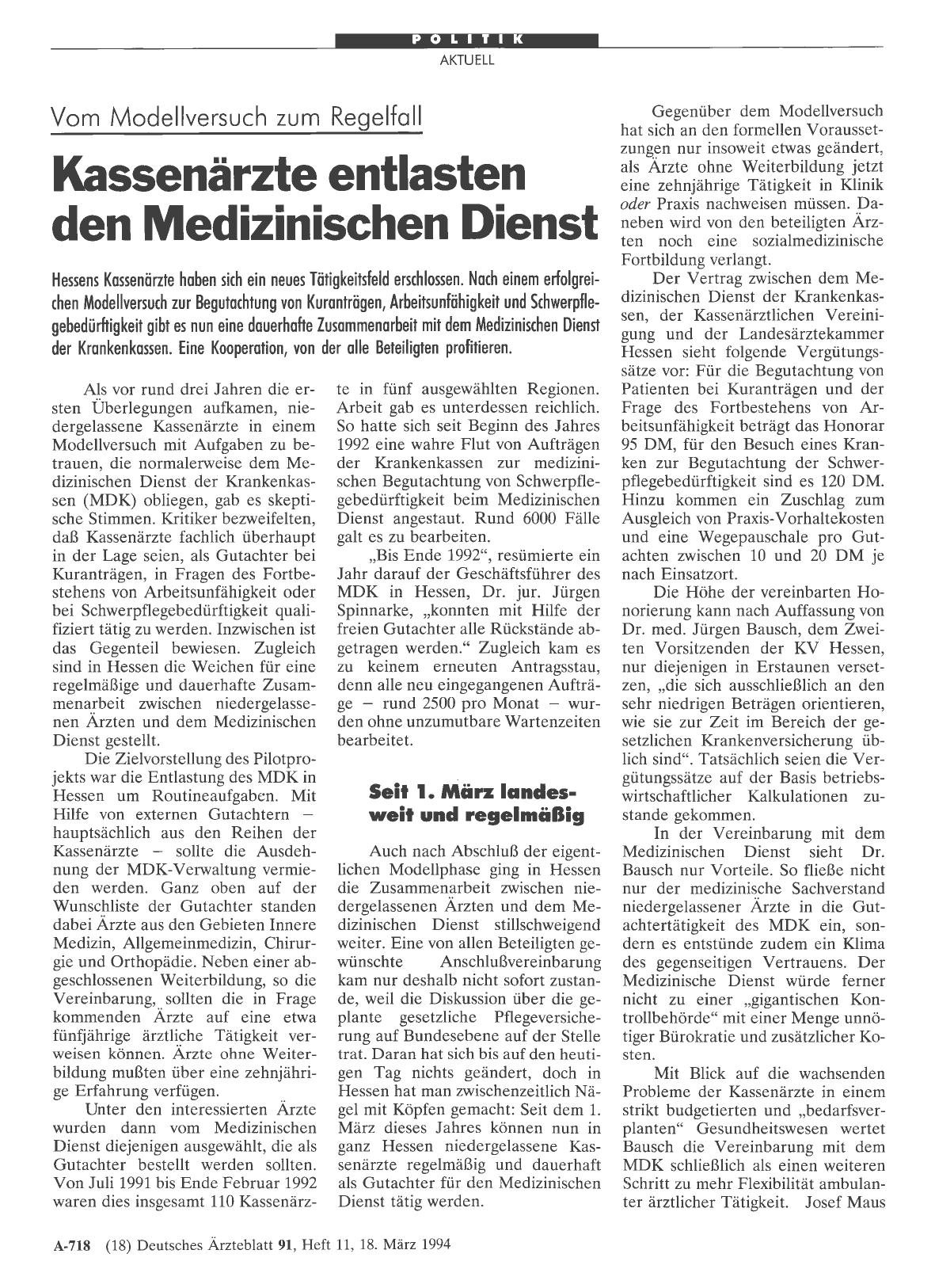 Vorschauseite 1: Vom Modellversuch zum Regelfall: Kassenärzte entlasten den Medizinischen Dienst