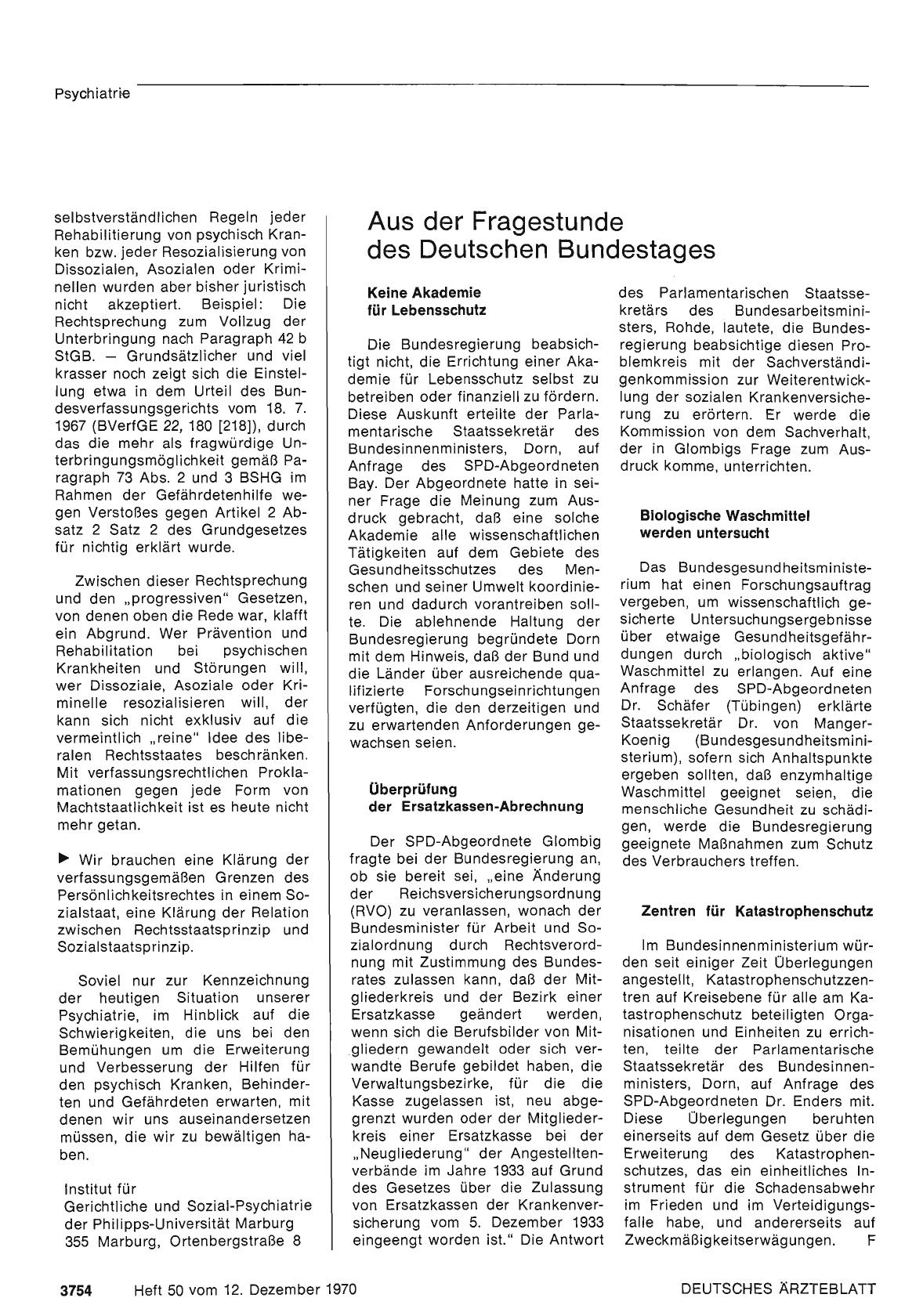 Vorschauseite 1: Aus der Fragestunde des Deutschen Bundestages