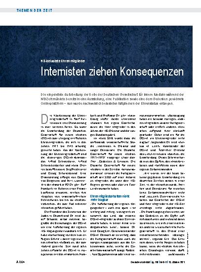 Vorschauseite 1: NS-belastete Ehrenmitglieder: Internisten ziehen Konsequenzen