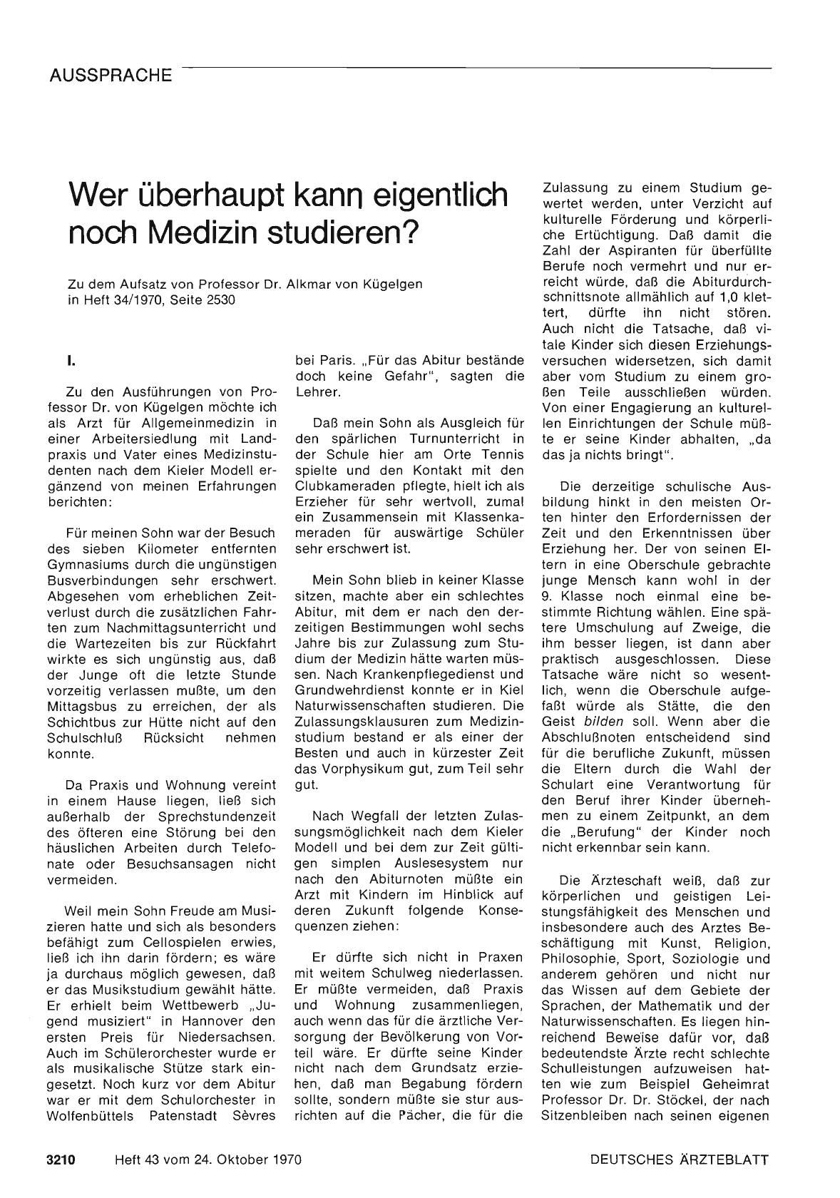 Vorschauseite 1: Wer überhaupt kann eigentlich noch Medizin studieren? : I.