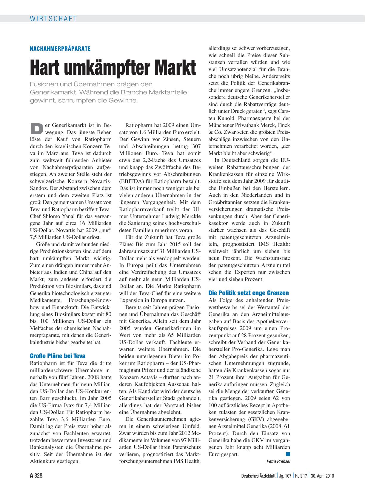 Vorschauseite 1: Nachahmerpräparate. Hart umkämpfter Markt