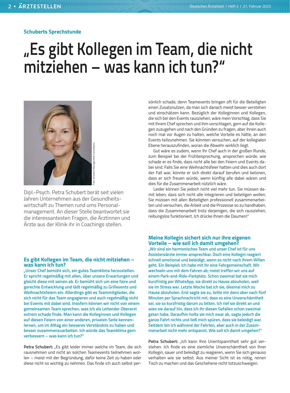 Vorschauseite 1: Schuberts Sprechstunde: „Es gibt Kollegen im Team, die nicht mitziehen – was kann ich tun? “
