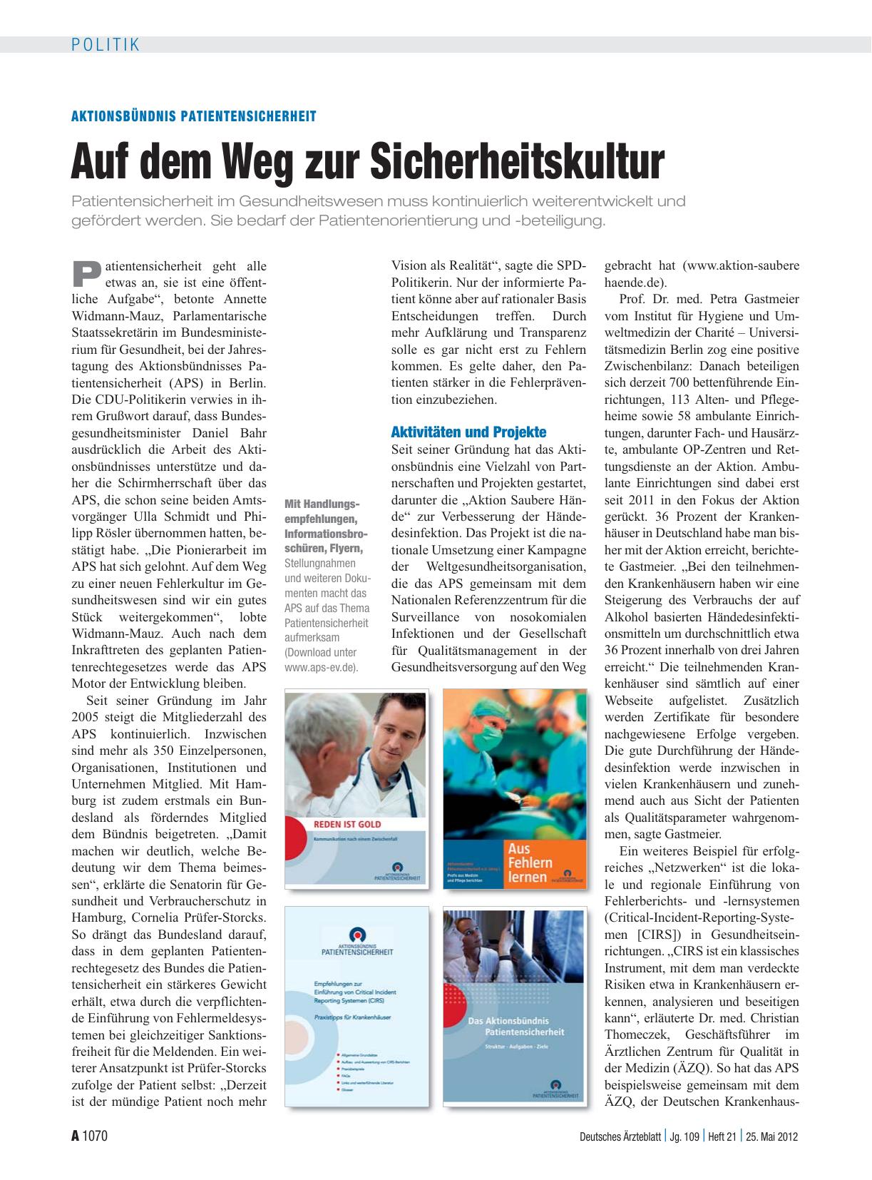Vorschauseite 1: Aktionsbündnis Patientensicherheit: Auf dem Weg zur Sicherheitskultur