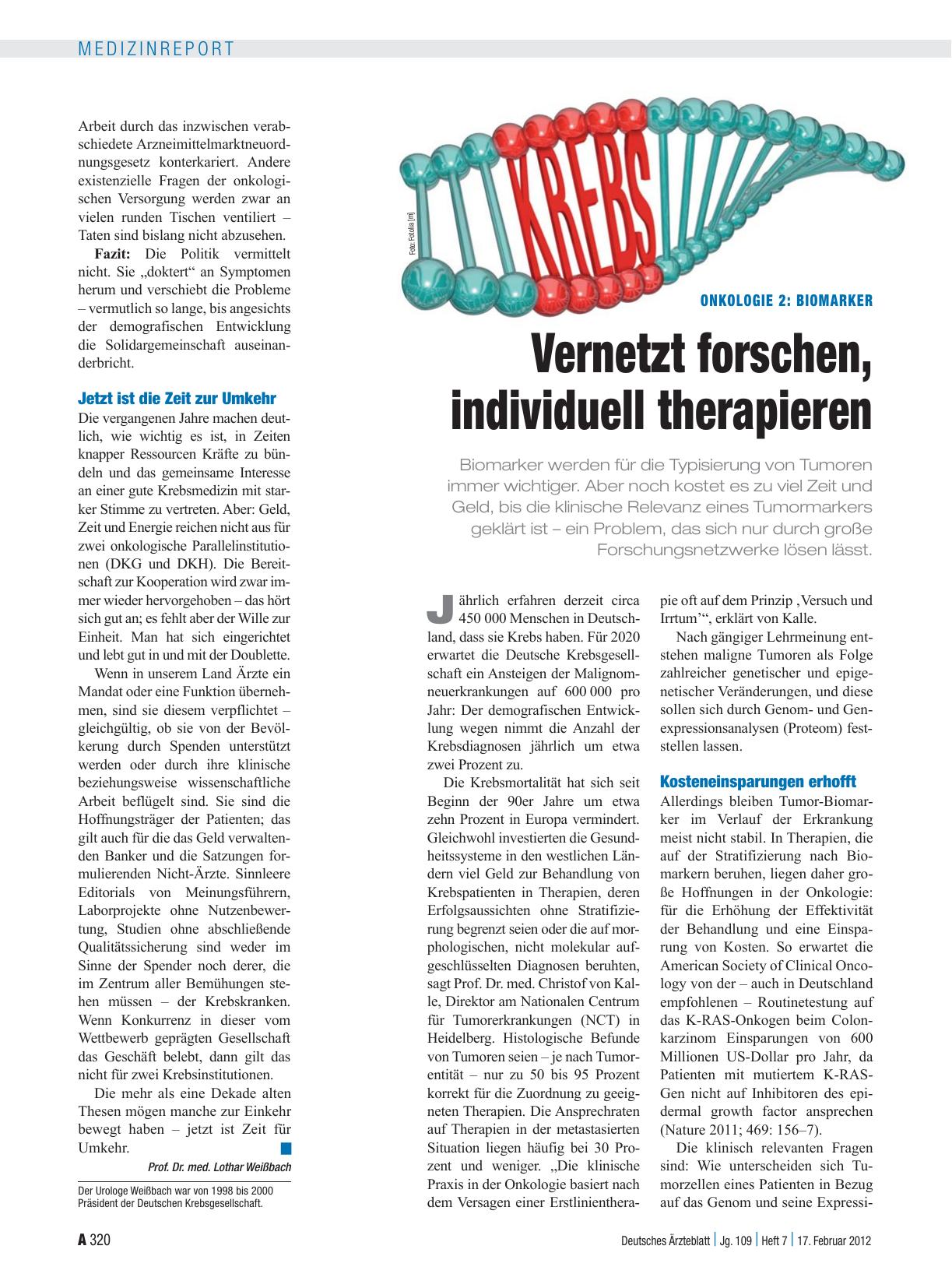 Vorschauseite 1: Onkologie 2: Biomarker: Vernetzt forschen, individuell therapieren