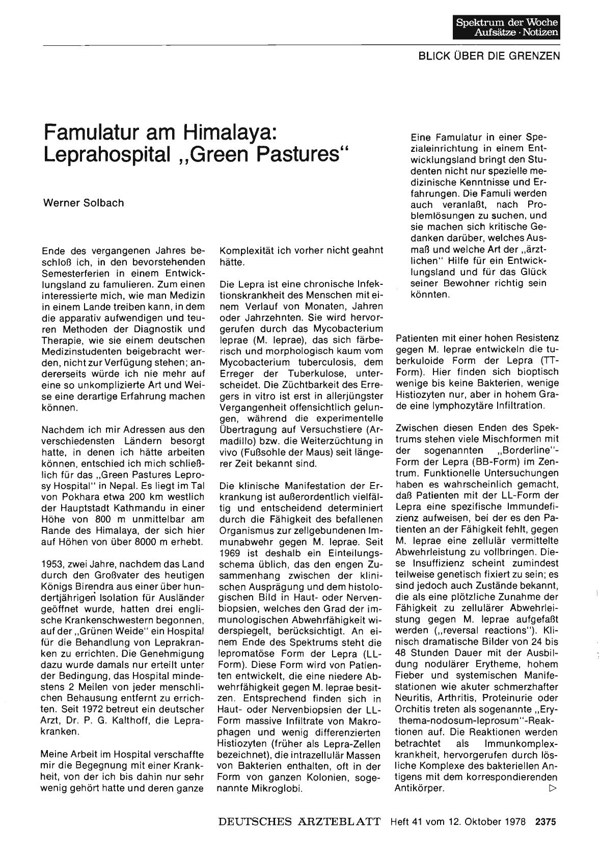 Vorschauseite 1: Famulatur am Himalaya: Leprahospital „Green Pastures“