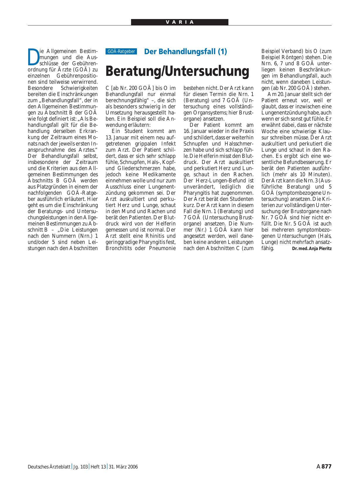 Vorschauseite 1: Der Behandlungsfall (1): Beratung/Untersuchung
