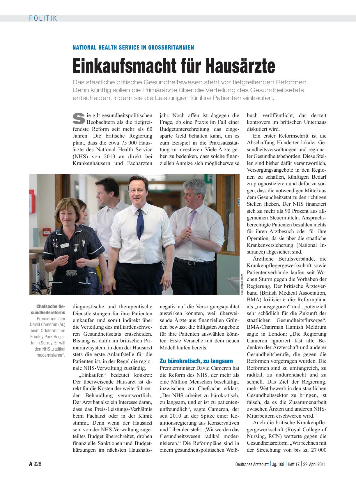 Vorschauseite 1: National Health Service in Grossbritannien: Einkaufsmacht für Hausärzte