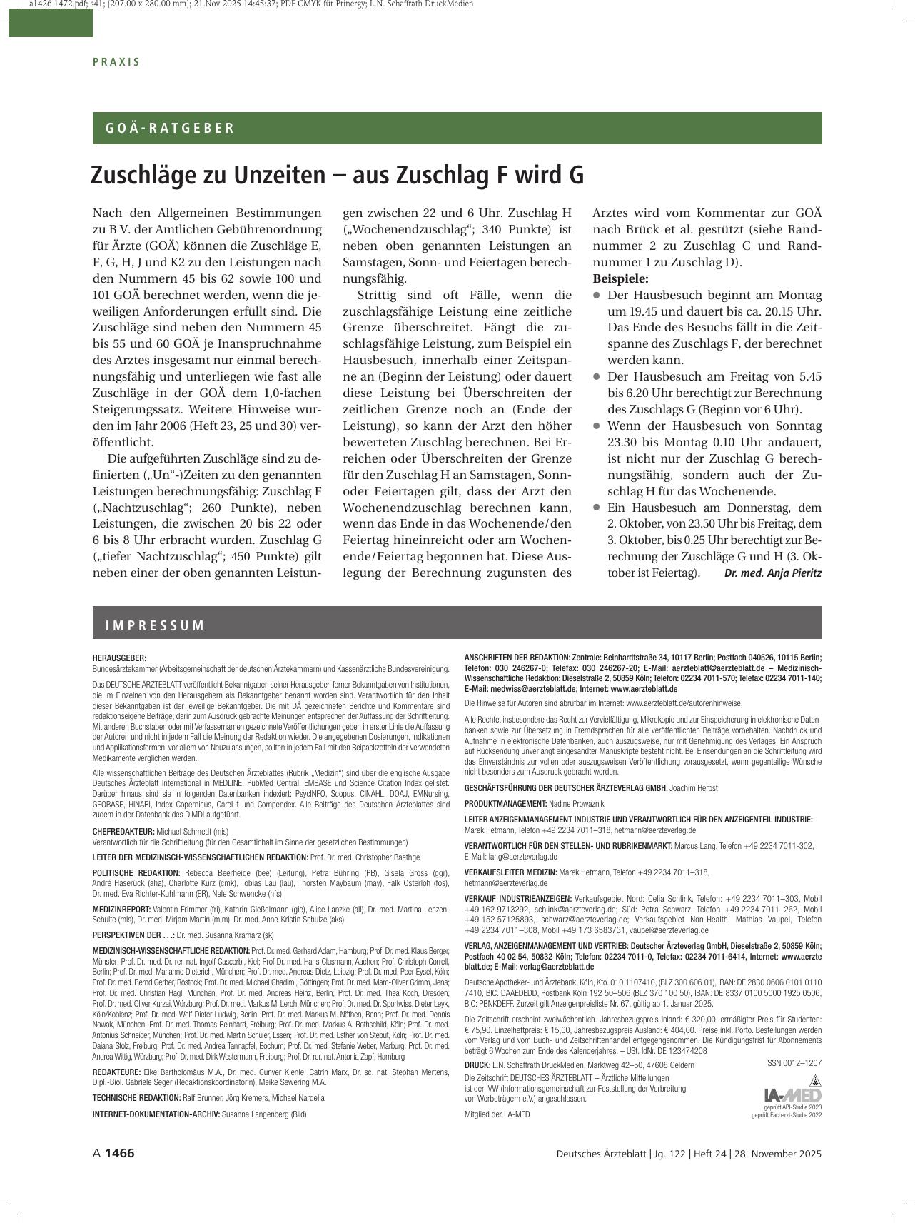 Vorschauseite 1: Zuschläge zu Unzeiten – aus Zuschlag F wird G