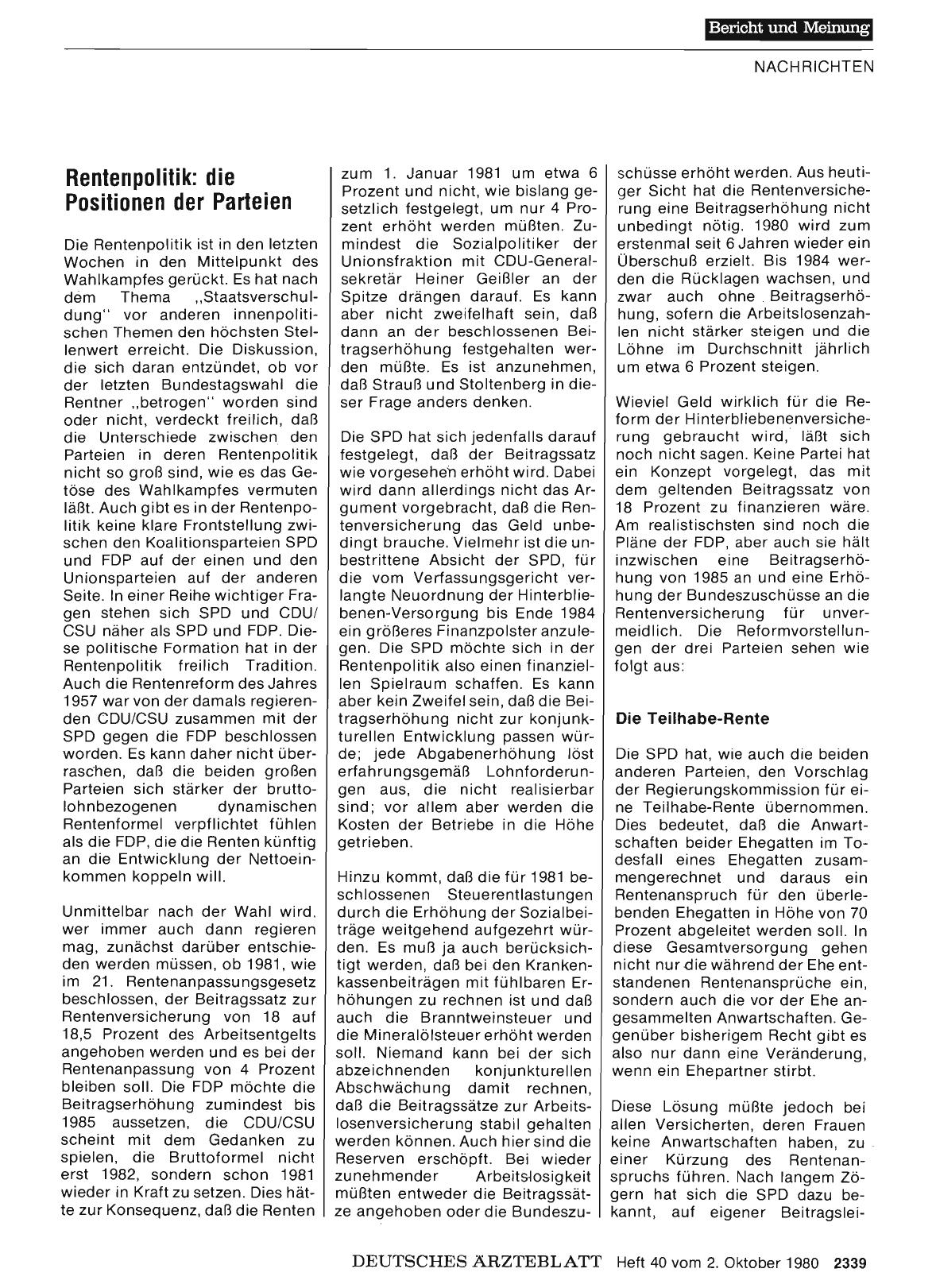 Vorschauseite 1: Rentenpolitik: die Positionen der Parteien