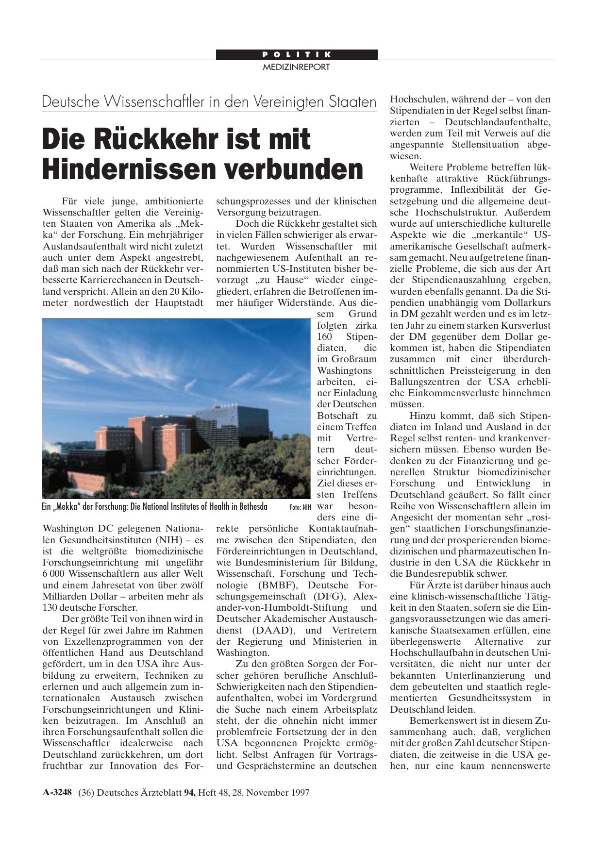 Vorschauseite 1: Deutsche Wissenschaftler in den Vereinigten Staaten: Die Rückkehr ist mit Hindernissen verbunden