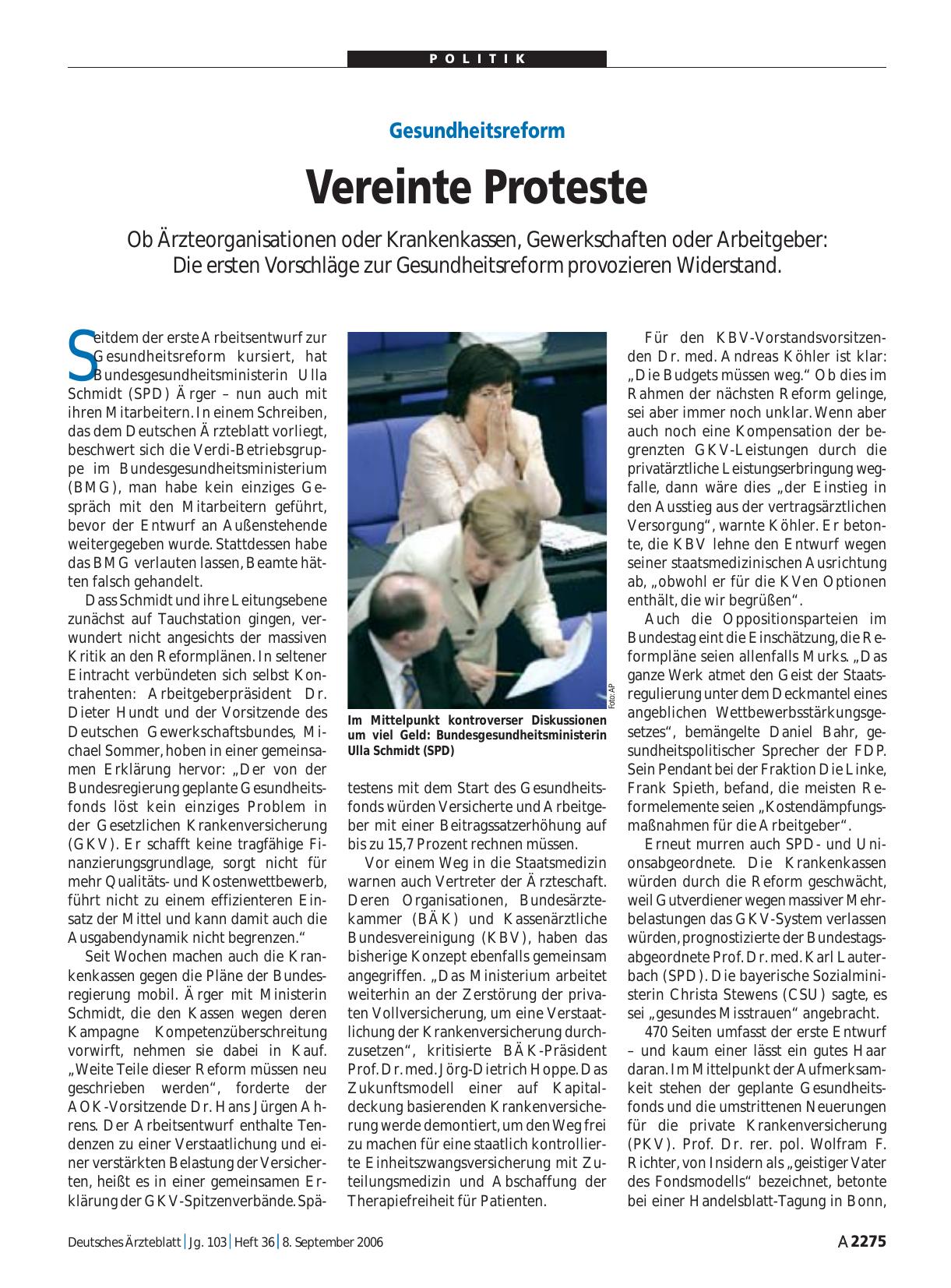 Vorschauseite 1: Gesundheitsreform: Vereinte Proteste