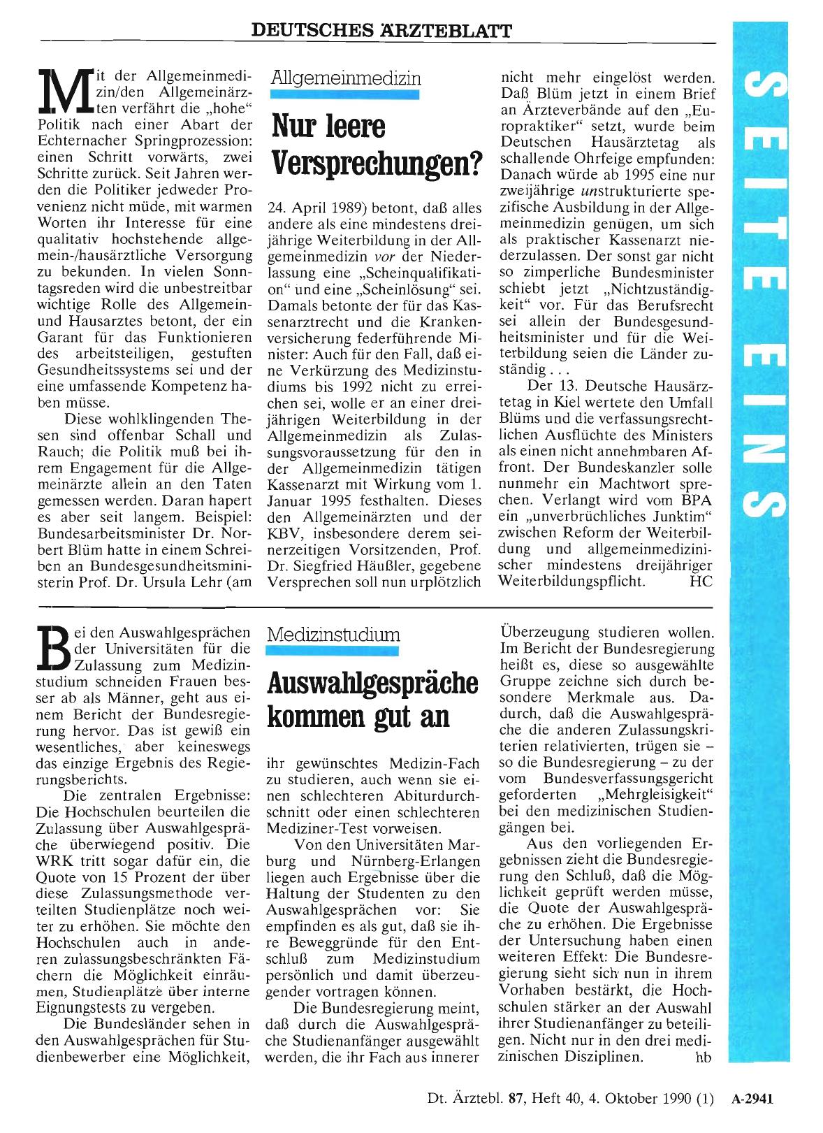 Vorschauseite 1: Medizinstudium: Auswahlgespräche kommen gut an