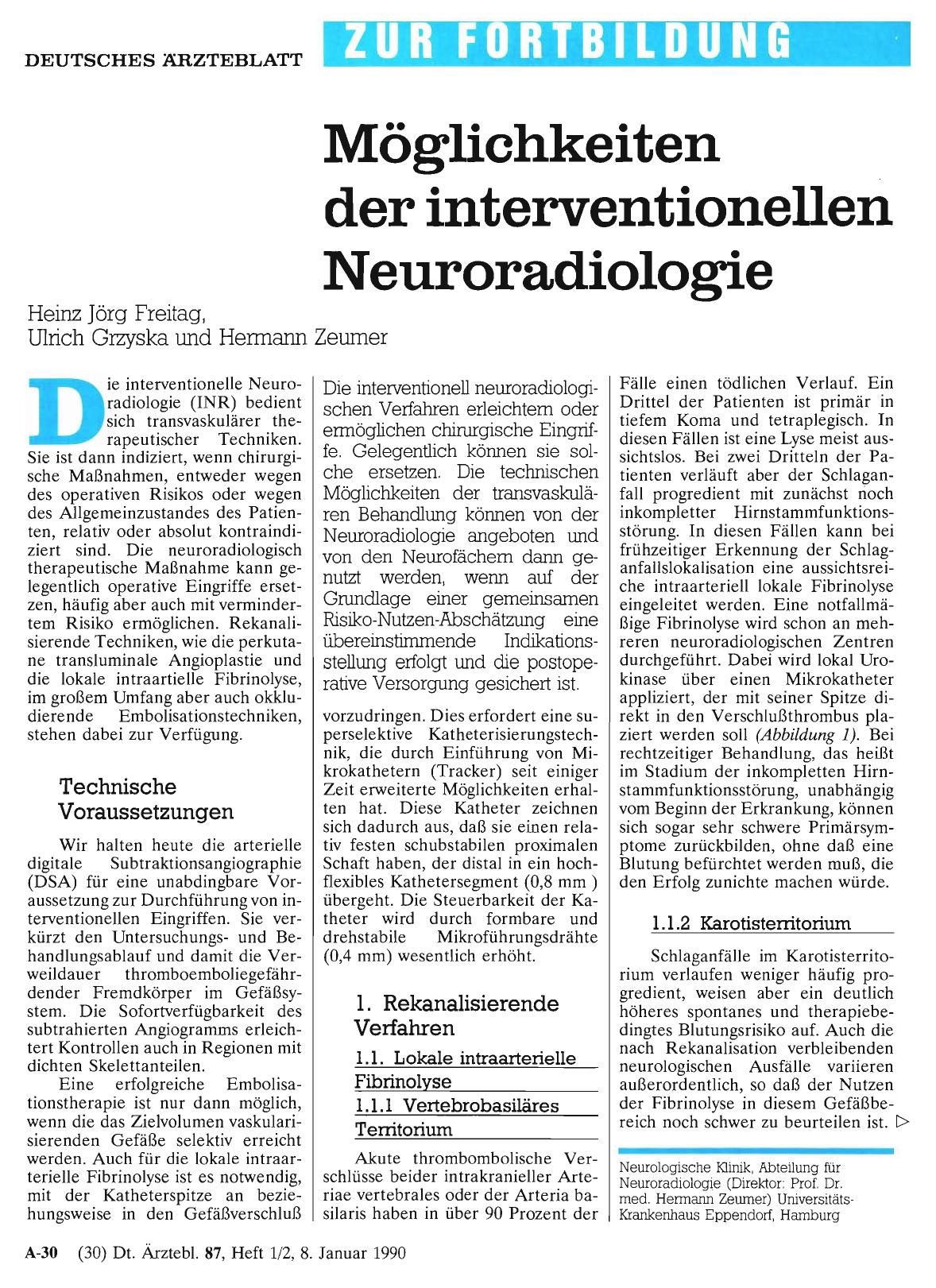 Vorschauseite 1: Möglichkeiten der interventionellen Neuroradiologie