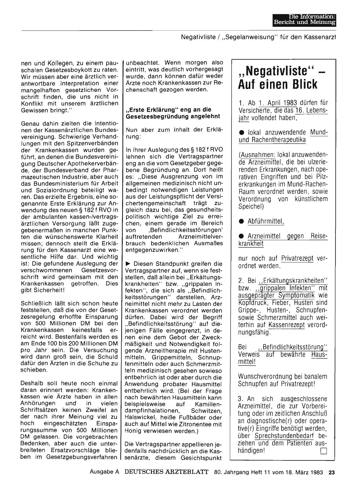Vorschauseite 1: „Negativliste„ — Auf einen Blick