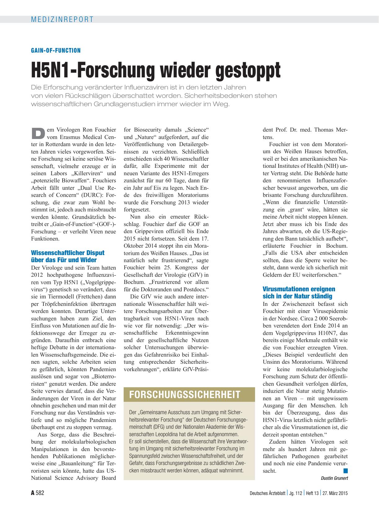 Vorschauseite 1: Gain-Of-Function: H5N1-Forschung wieder gestoppt
