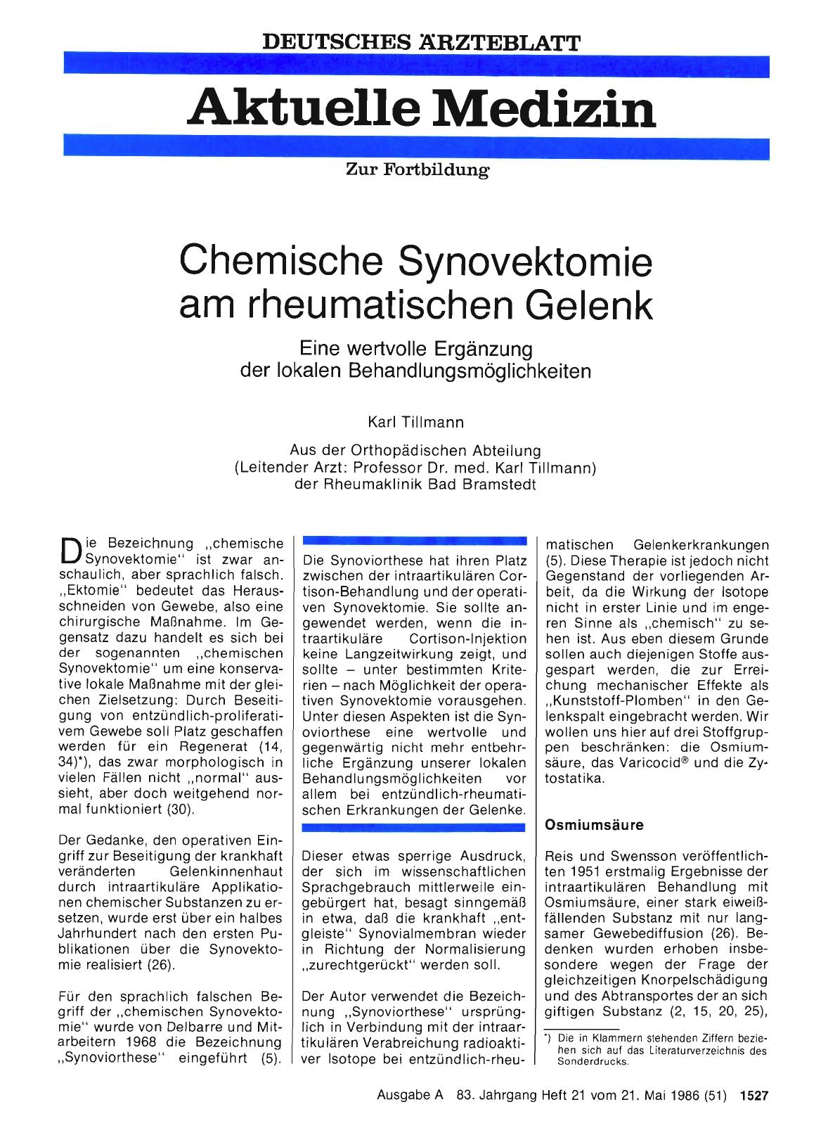 Vorschauseite 1: Chemische Synovektomie am rheumatischen Gelenk
