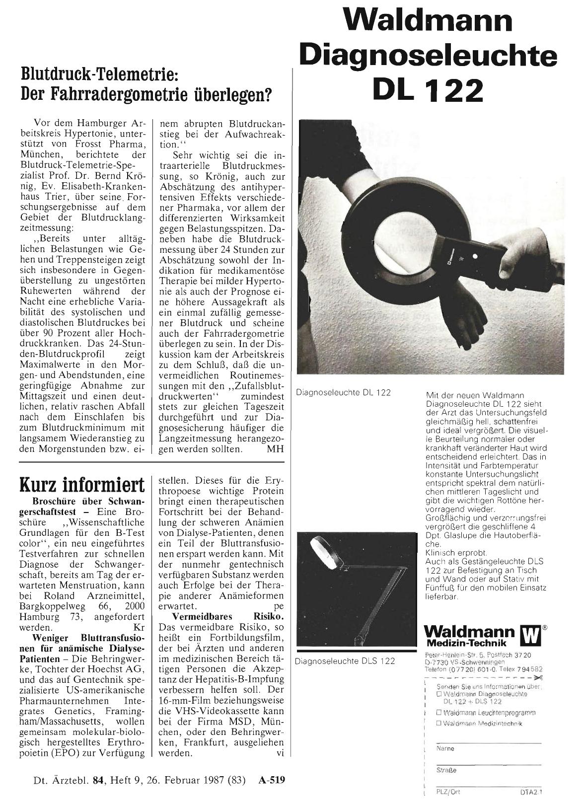 Vorschauseite 1: Blutdruck-Telemetrie: Der Fahrradergometrie überlegen?