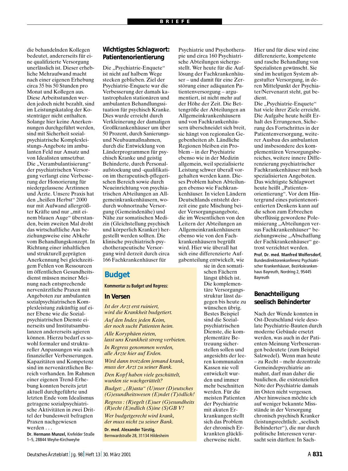 Vorschauseite 1: Psychiatrie-Reform: Benachteiligung seelisch Behinderter