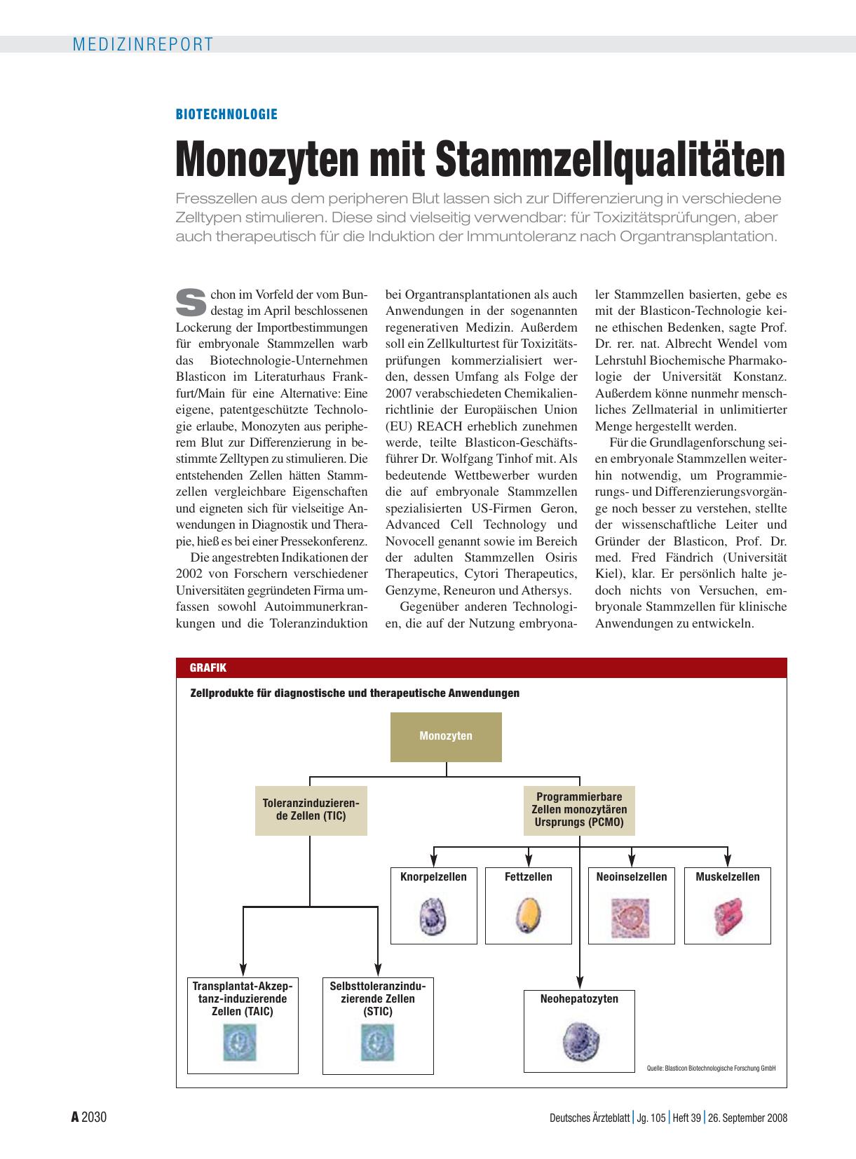 Vorschauseite 1: Biotechnologie: Monozyten mit Stammzellqualitäten