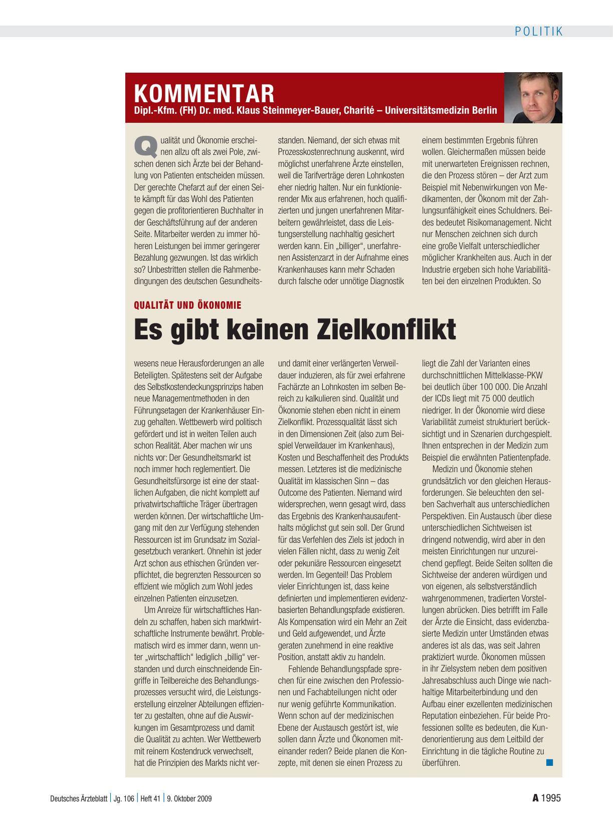 Vorschauseite 1: Qualität und Ökonomie: Es gibt keinen Zielkonflikt