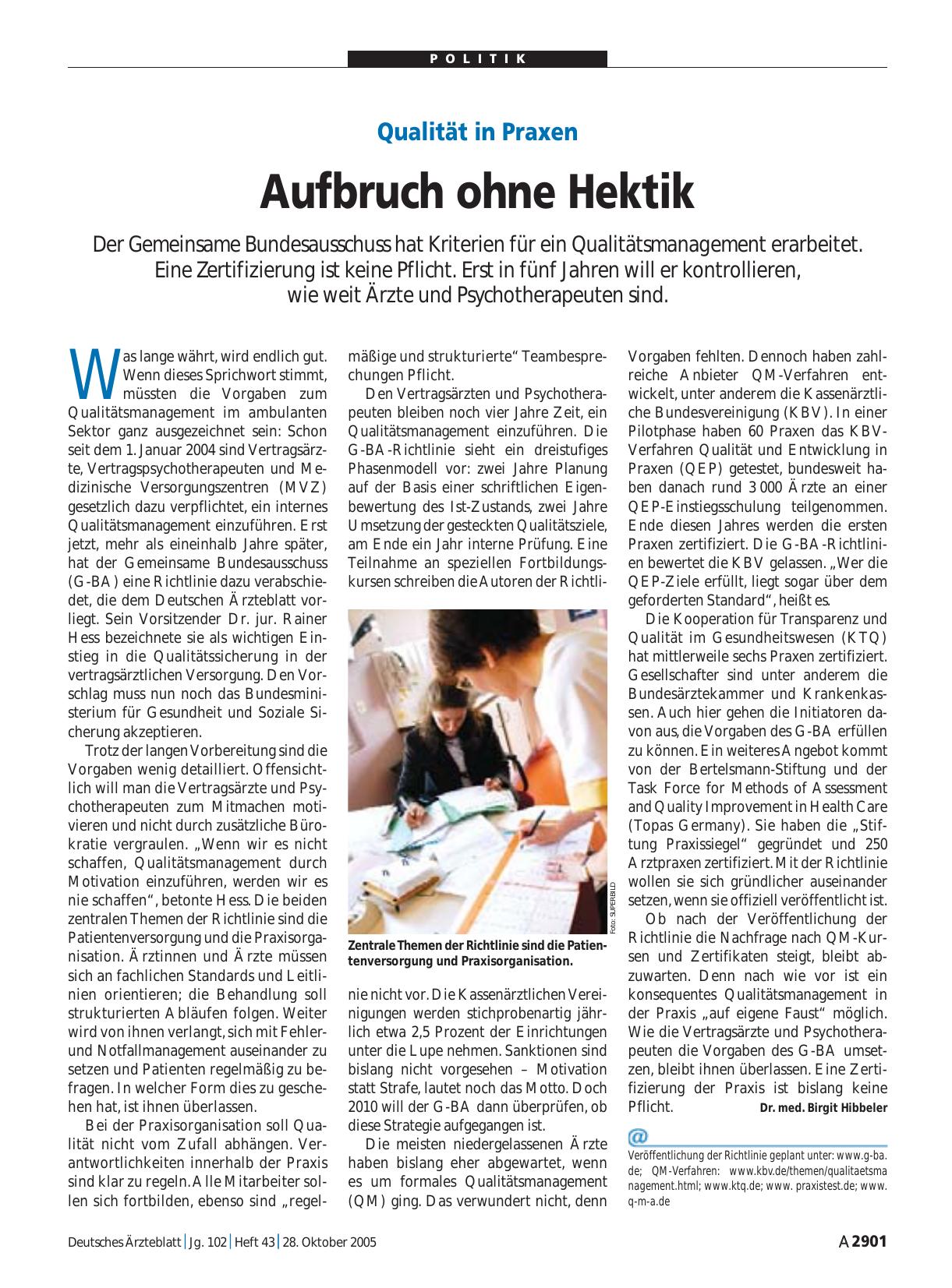 Vorschauseite 1: Qualität in Praxen: Aufbruch ohne Hektik