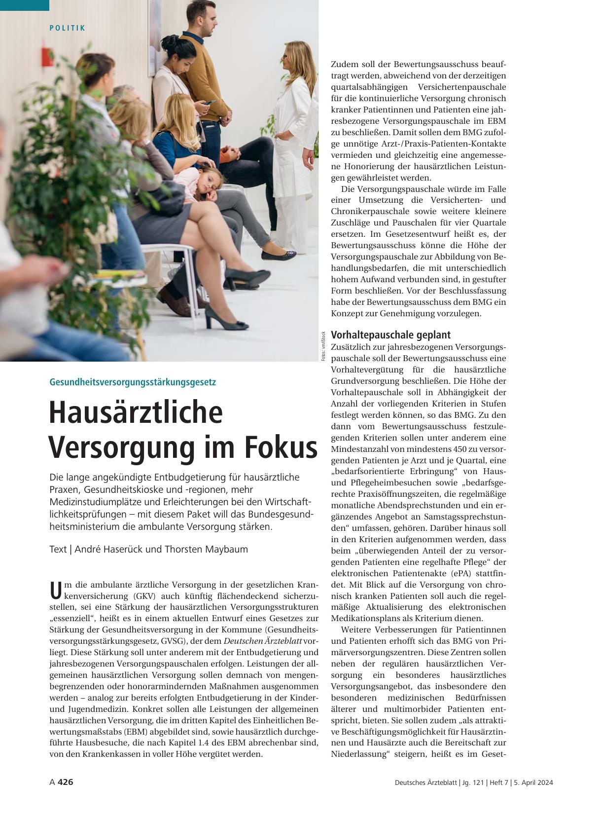 Vorschauseite 1: Gesundheitsversorgungsstärkungsgesetz: Hausärztliche Versorgung im Fokus
