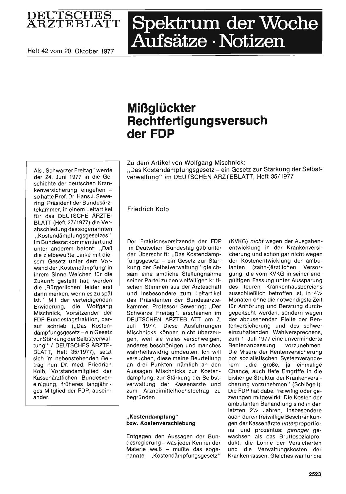 Vorschauseite 1: Mißglückter Rechtfertigungsversuch der FDP