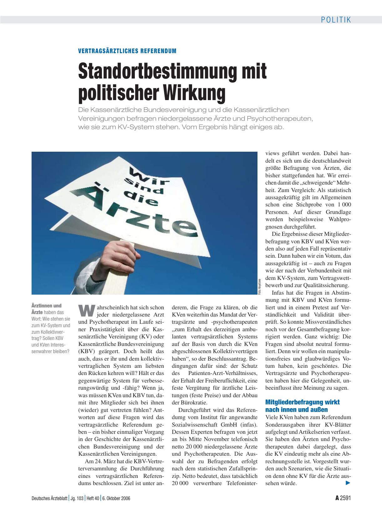 Vorschauseite 1: Vertragsärztliches Referendum: Standortbestimmung mit politischer Wirkung